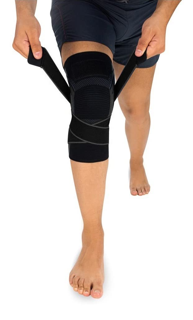 Joelheira de Compressão Armor Strap Elástica Ortopédica Profissional Premium Rubber Fit (Preto, M)