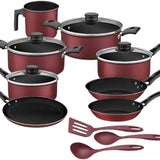 Jogo de Panelas Tramontina Turim em Alumínio com Revestimento Interno e Externo em Antiaderente Starflon Max Vermelho 11 Peças
