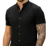 Camisa Social Masculina Manga Curta Gola Padre Elegante e Versatil Tendencia Verão