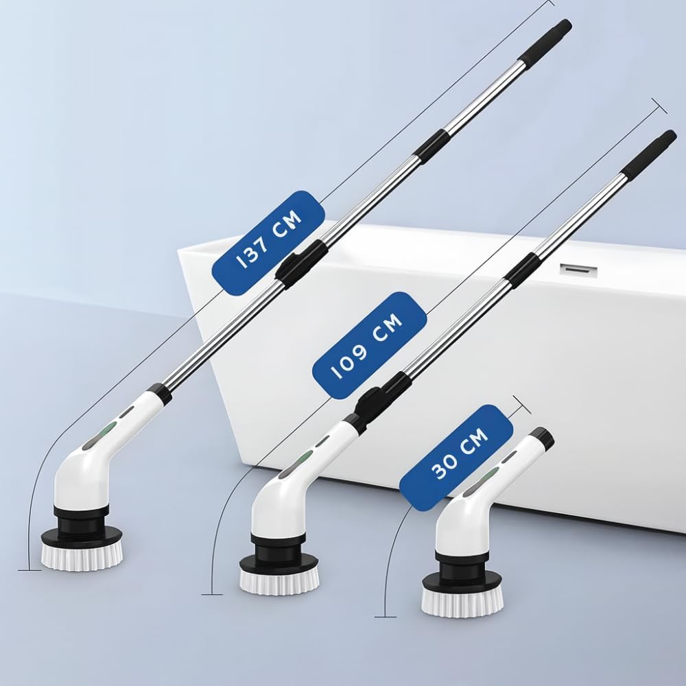 Esfregão Elétrico Profissional 9 em 1 Recarregável Mop 360º Sem Fio Potente Portátil Limpeza Pesada Banheiro Cozinha Piso Azulejo Janela Escova Multiuso Compacto Giratório Casa Premium Ajustavel