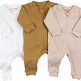 Combo 3 Macacão Minimalista para Bebês de 0 a 12 Meses - Tecido Respirável de Algodão, Abertura em Zíper