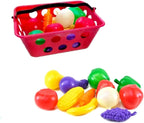 Kit de Frutas de Brinquedo com Tábua de Cortar, 23 Peças, Cesta Vermelha