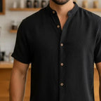 Camisa Social Masculina Manga Curta Gola Padre Elegante e Versatil Tendencia Verão