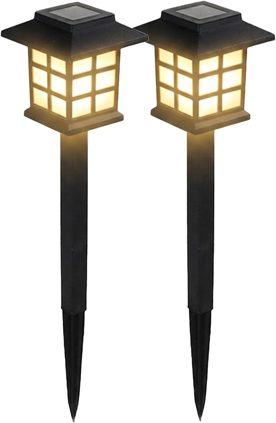 Kit 2 Luminária Solar de Jardim para Área Externa À Prova D'água - Balizador LED Decorativo para Gramado, Caminho - Branco Quente (Luz Amarela)