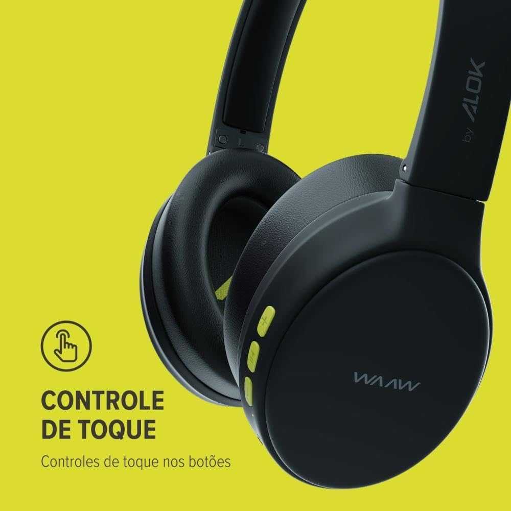 WAAW by ALOK Fone de Ouvido Headphone SENSE 200HB Bluetooth, Até 25h de Autonomia, Microfone, Conexão Multipontos