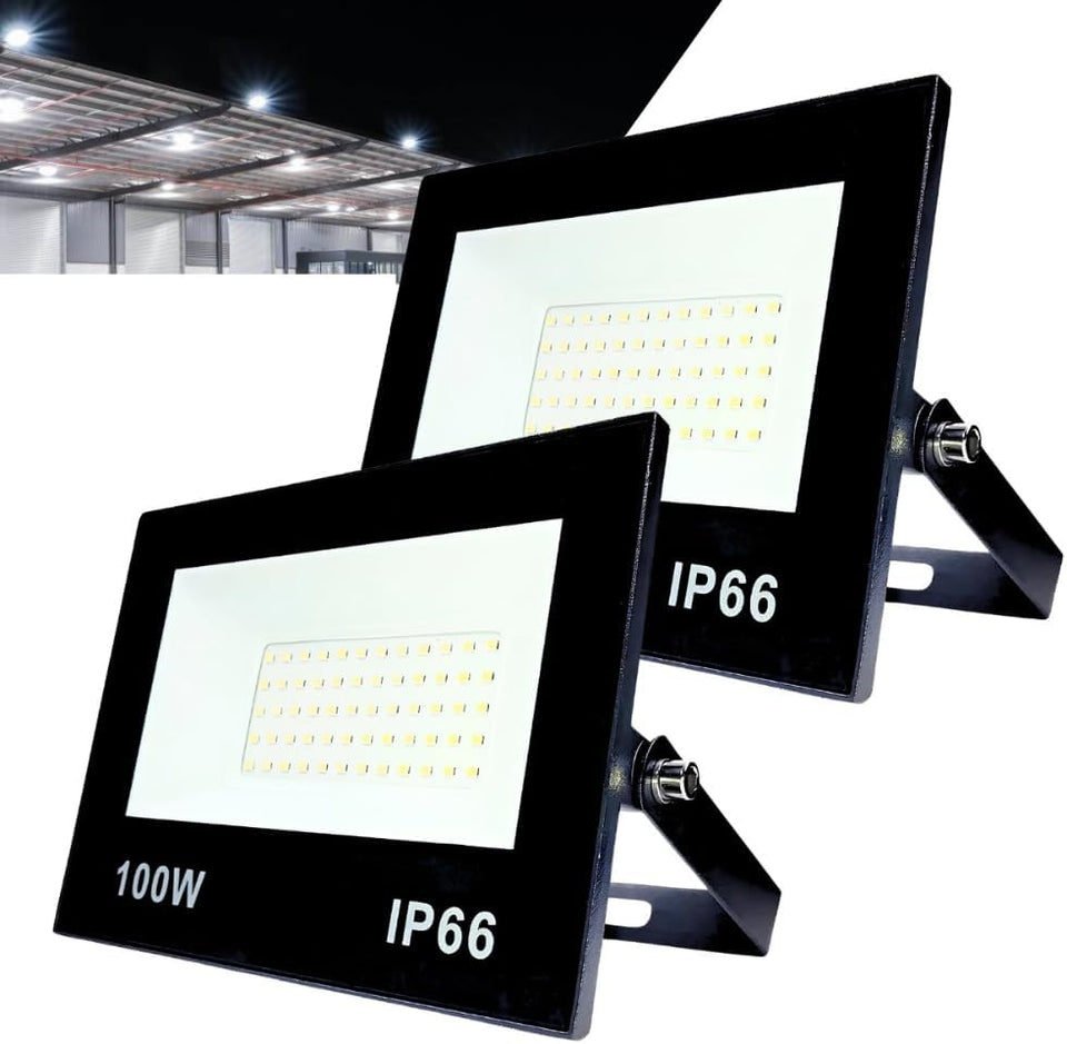 Kit com 2 Refletor LED Holofote 100W Branco Frio 6500K - IP66 à Prova d’Água Econômico para Jardim, Fachada e Quintal Premium