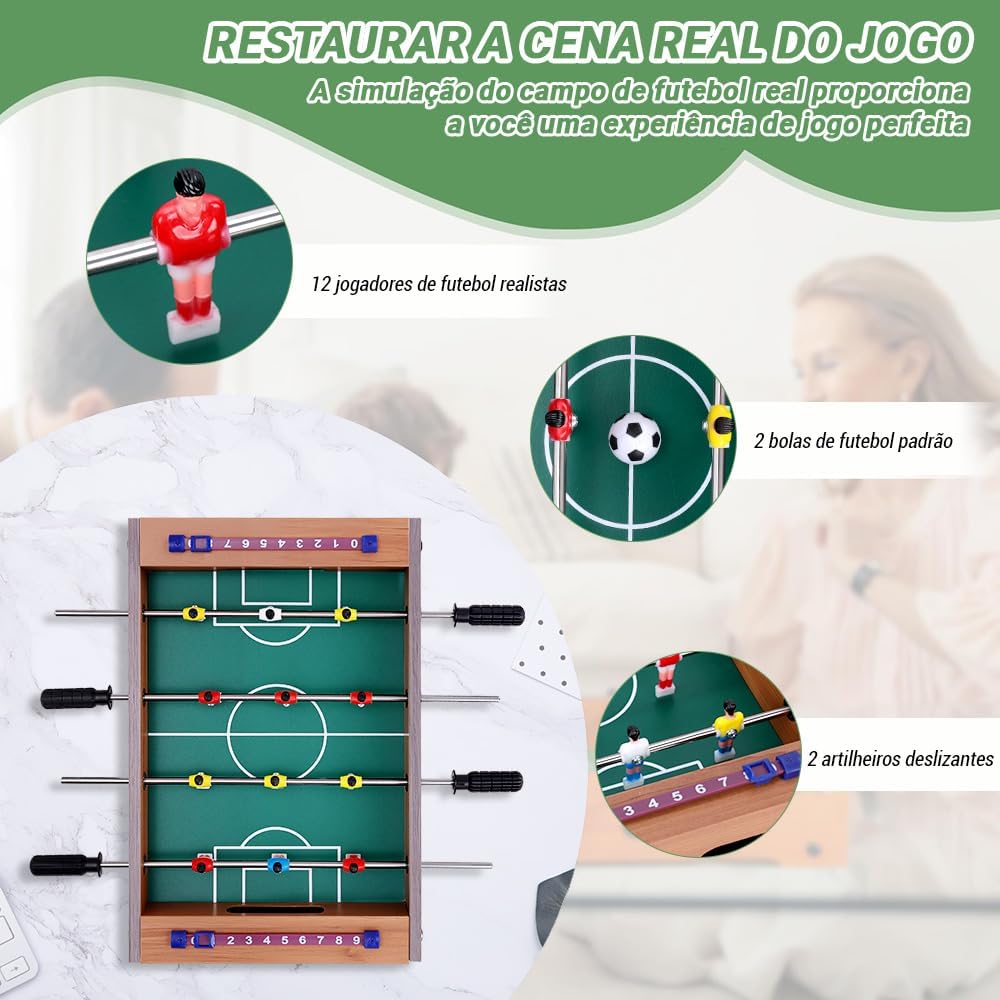 Pebolim, Mesa de Pebolim, Toto, Pebolim Jogo de Futebol de Mesa Portátil Completo 8 Jogadores, 35x23x7cm, com 2 Bolas de Futebol, Jogos de Para Lazer