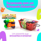 Kit de Frutas de Brinquedo com Tábua de Cortar, 23 Peças, Cesta Vermelha