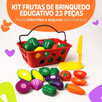 Kit de Frutas de Brinquedo com Tábua de Cortar, 23 Peças, Cesta Vermelha