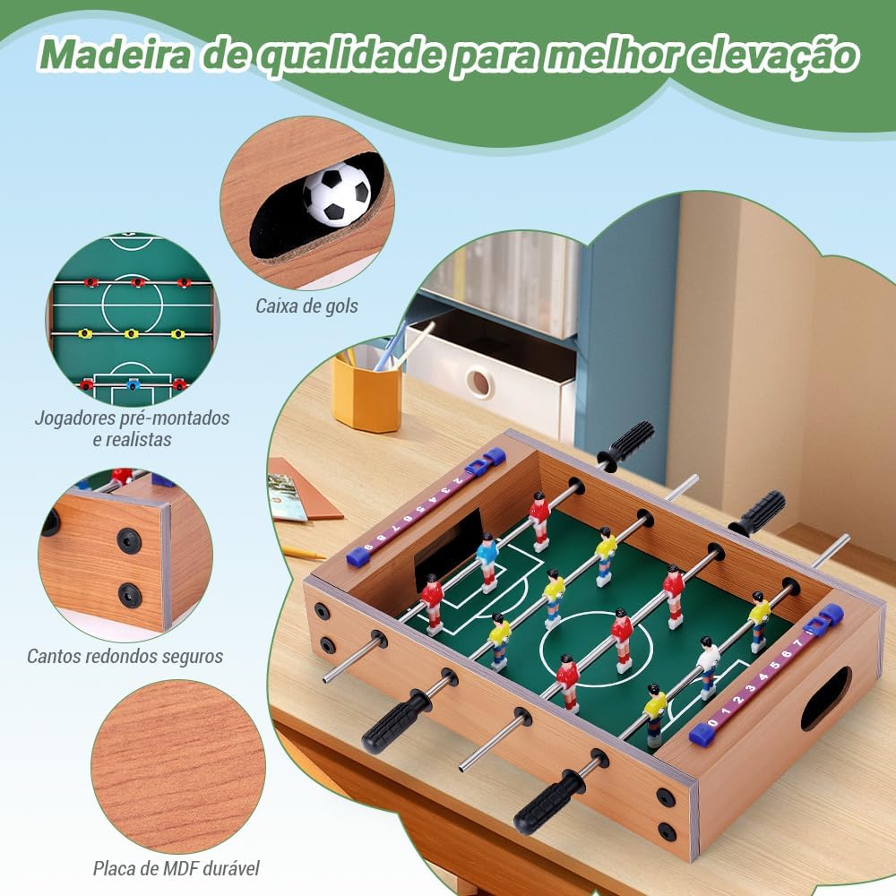 Pebolim, Mesa de Pebolim, Toto, Pebolim Jogo de Futebol de Mesa Portátil Completo 8 Jogadores, 35x23x7cm, com 2 Bolas de Futebol, Jogos de Para Lazer