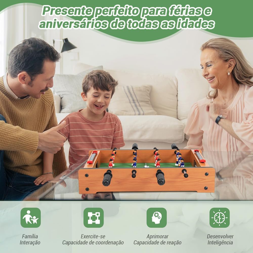 Pebolim, Mesa de Pebolim, Toto, Pebolim Jogo de Futebol de Mesa Portátil Completo 8 Jogadores, 35x23x7cm, com 2 Bolas de Futebol, Jogos de Para Lazer