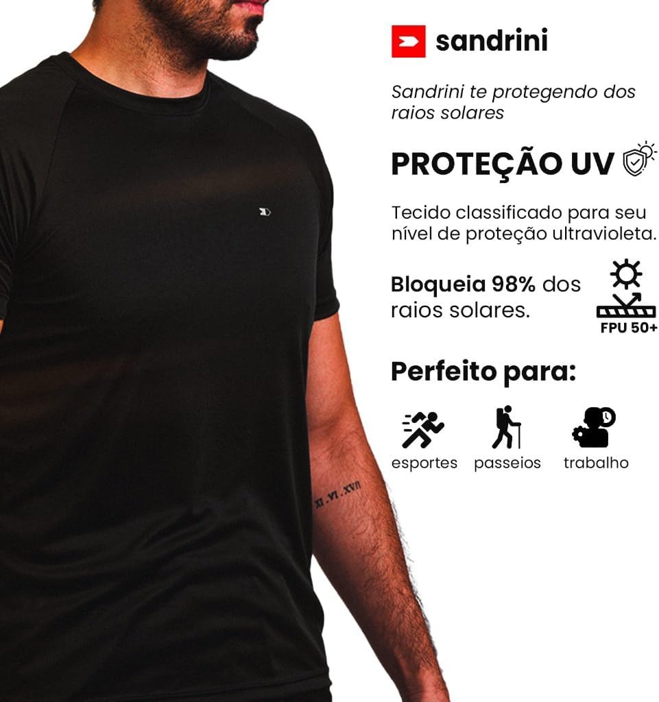 Kit 4 Camisas Dry-fit Sandrini Masculina Academia Treino Uv