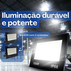 Kit com 2 Refletor LED Holofote 100W Branco Frio 6500K - IP66 à Prova d’Água Econômico para Jardim, Fachada e Quintal Premium