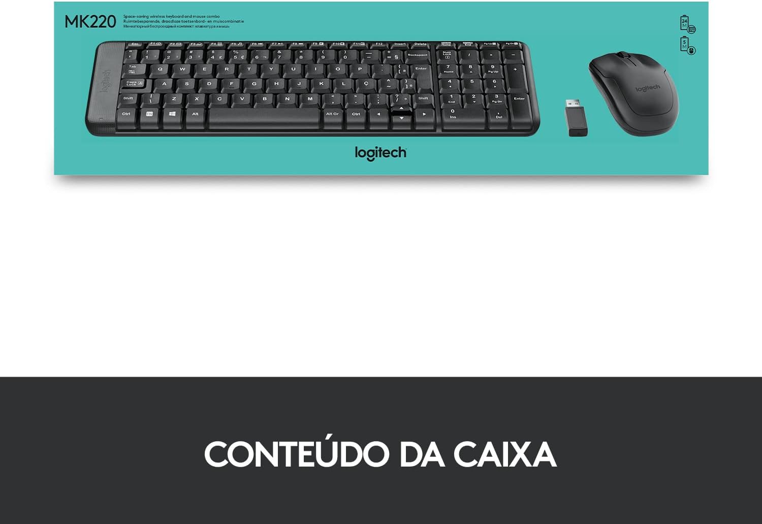 Combo Teclado e Mouse sem fio Logitech MK220 com Design Compacto, Conexão USB, Pilhas Inclusas e Layout ABNT2