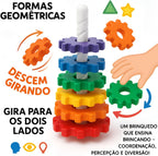 Brinquedo Infantil Didático Educativo Engrenagem Gira Torre Com 6 Peças Coloridas Que Giram 1 Base Estabilizadora E 1 Base Giratória