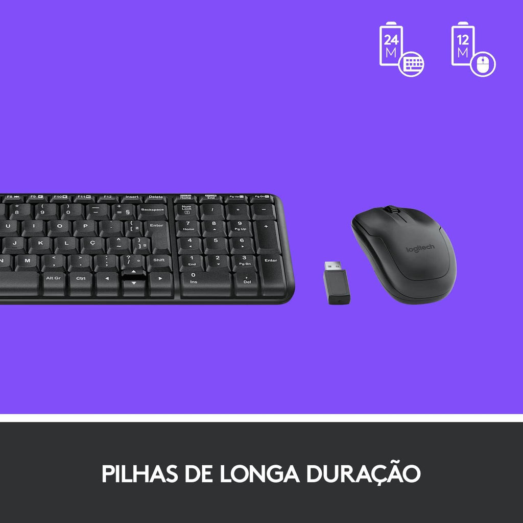 Combo Teclado e Mouse sem fio Logitech MK220 com Design Compacto, Conexão USB, Pilhas Inclusas e Layout ABNT2
