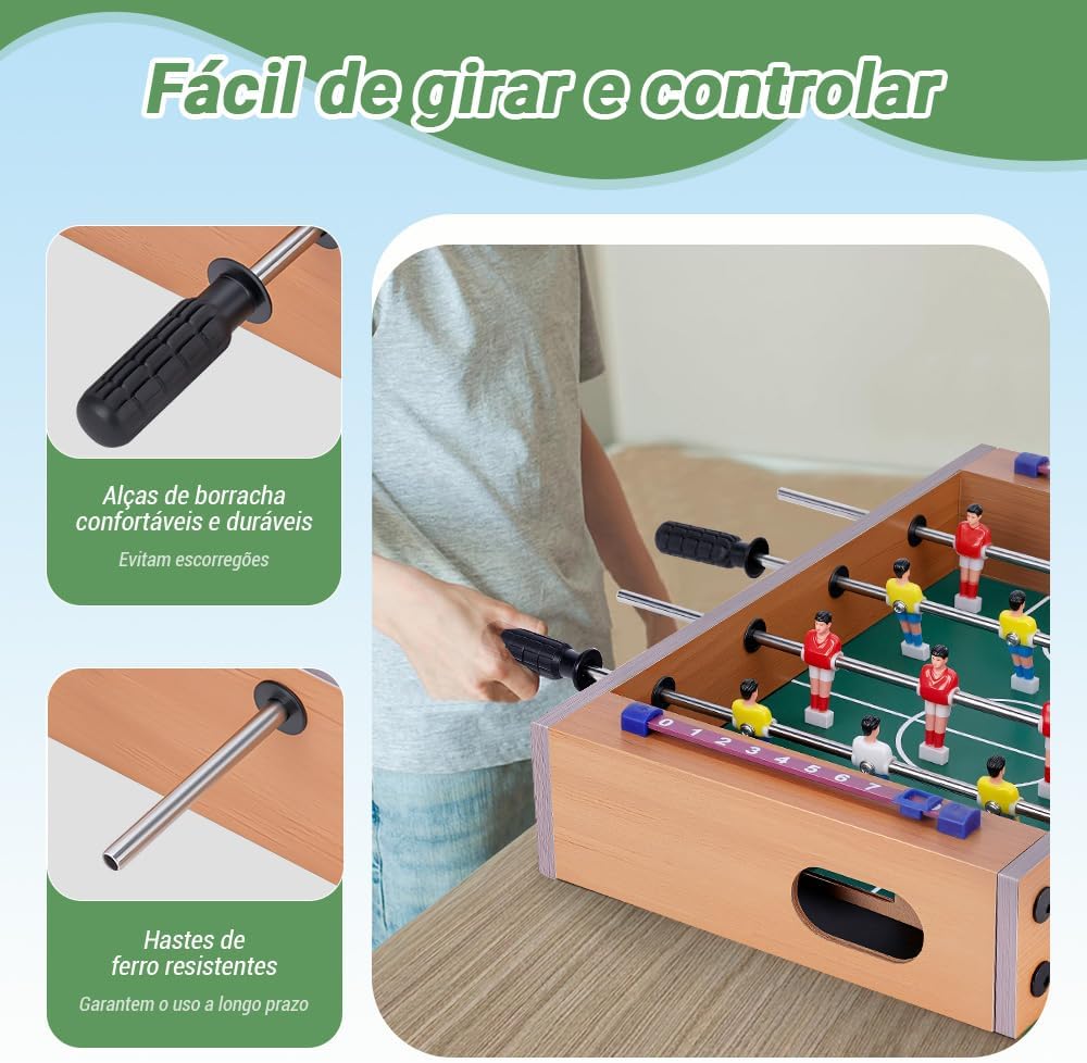 Pebolim, Mesa de Pebolim, Toto, Pebolim Jogo de Futebol de Mesa Portátil Completo 8 Jogadores, 35x23x7cm, com 2 Bolas de Futebol, Jogos de Para Lazer