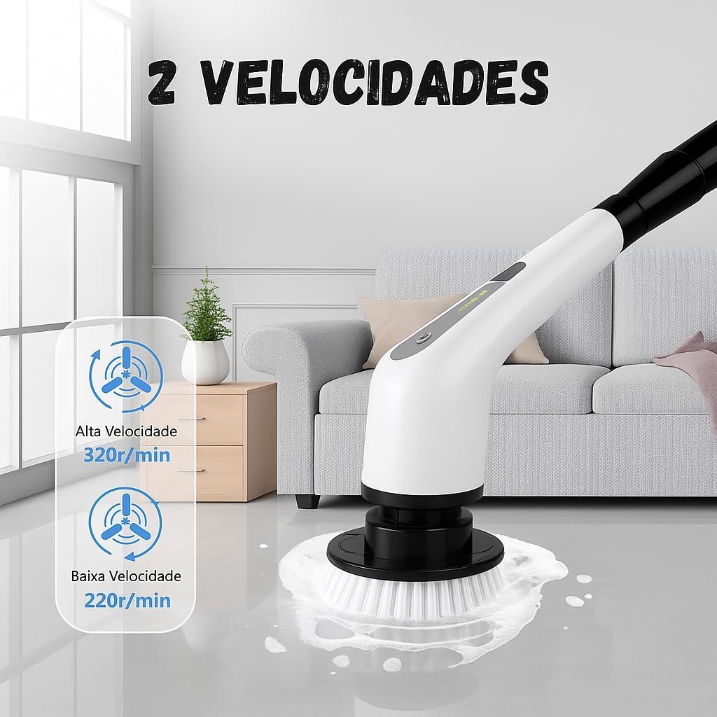Esfregão Elétrico Profissional 9 em 1 Recarregável Mop 360º Sem Fio Potente Portátil Limpeza Pesada Banheiro Cozinha Piso Azulejo Janela Escova Multiuso Compacto Giratório Casa Premium Ajustavel