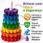 Brinquedo Infantil Didático Educativo Engrenagem Gira Torre Com 6 Peças Coloridas Que Giram 1 Base Estabilizadora E 1 Base Giratória