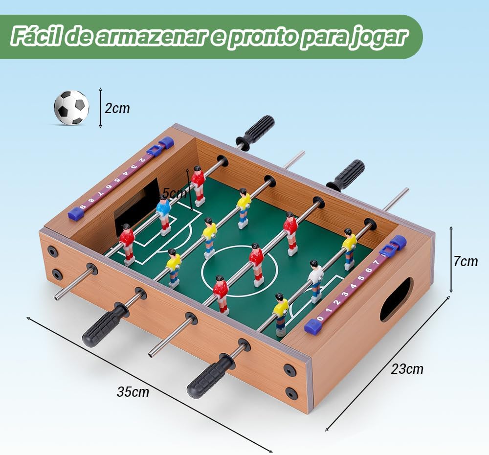 Pebolim, Mesa de Pebolim, Toto, Pebolim Jogo de Futebol de Mesa Portátil Completo 8 Jogadores, 35x23x7cm, com 2 Bolas de Futebol, Jogos de Para Lazer