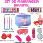Kit de Maquiagem Infantil, 11 Itens, com Maleta Sereia, Paletas de Sombras, Glitter, Pincéis e Acessórios