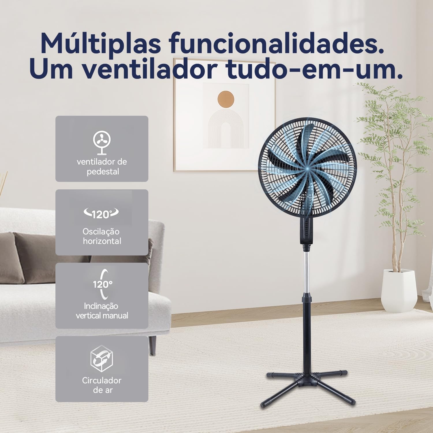 Ventilador de Coluna, Resfriamento, Silencioso, Design Slim para Casa Escritório (Preto, 110V, FS101)