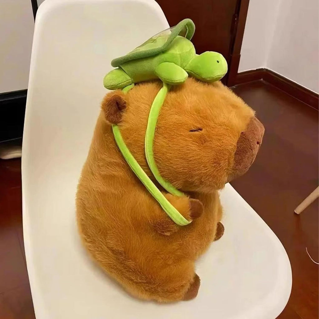 Brinquedo de Pelúcia Capivara de Desenho Animado, Mini Boneca com Mochila de Tartaruga, Boneca de 23 cm, Travesseiro de Pelúcia para Crianças