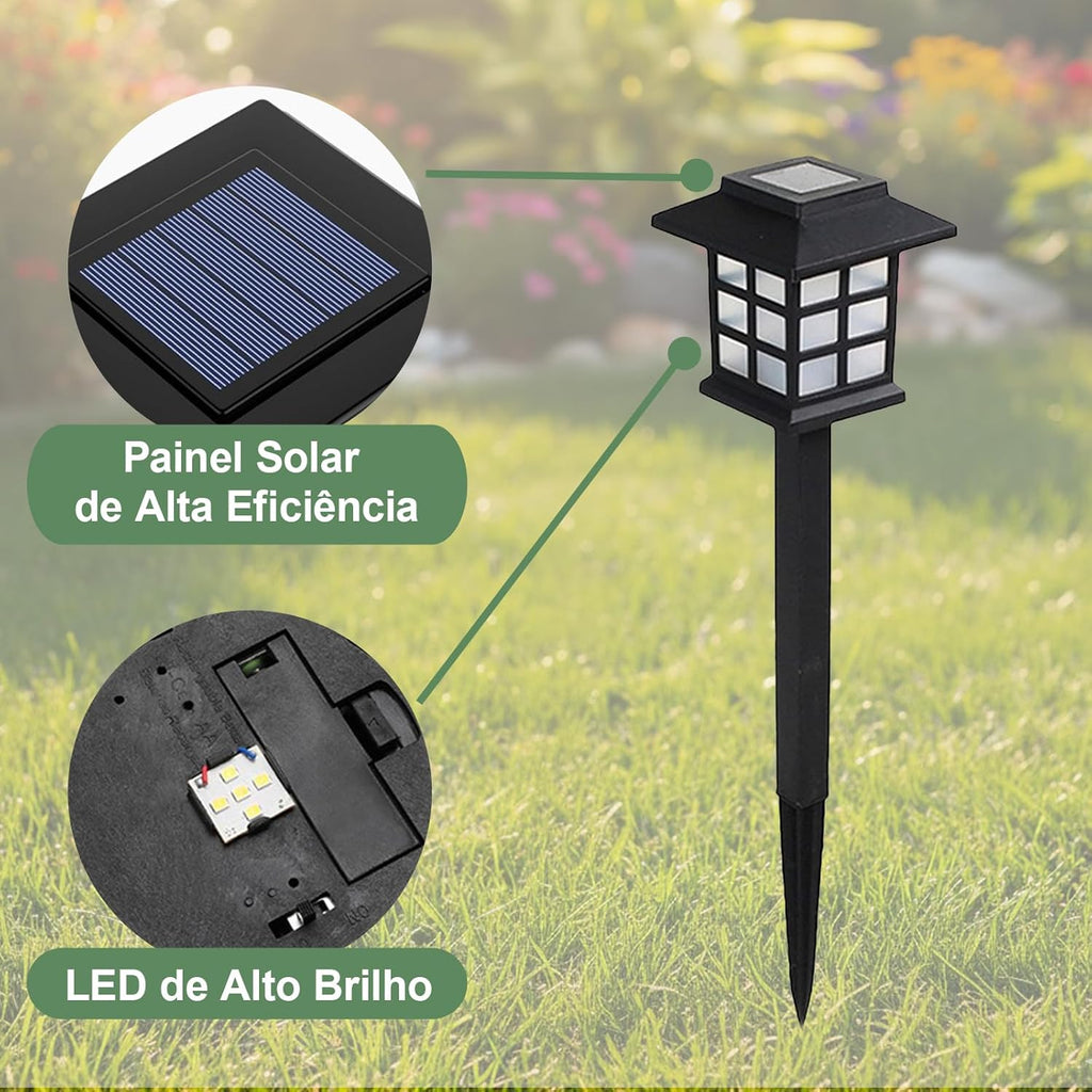 Kit 2 Luminária Solar de Jardim para Área Externa À Prova D'água - Balizador LED Decorativo para Gramado, Caminho - Branco Quente (Luz Amarela)