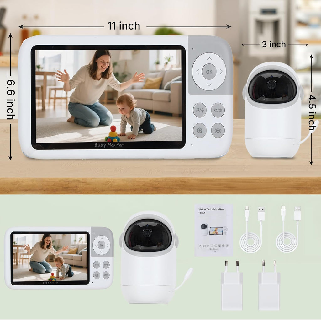Babá Eletrônica com Monitor 5" HD, Baba Eletrônica sem Wi-Fi, Câmera com Visão Noturna e Áudio Bidirecional, Monitoramento com Zoom Digital, Ideal para Baby Monitor e Cuidados Infantis