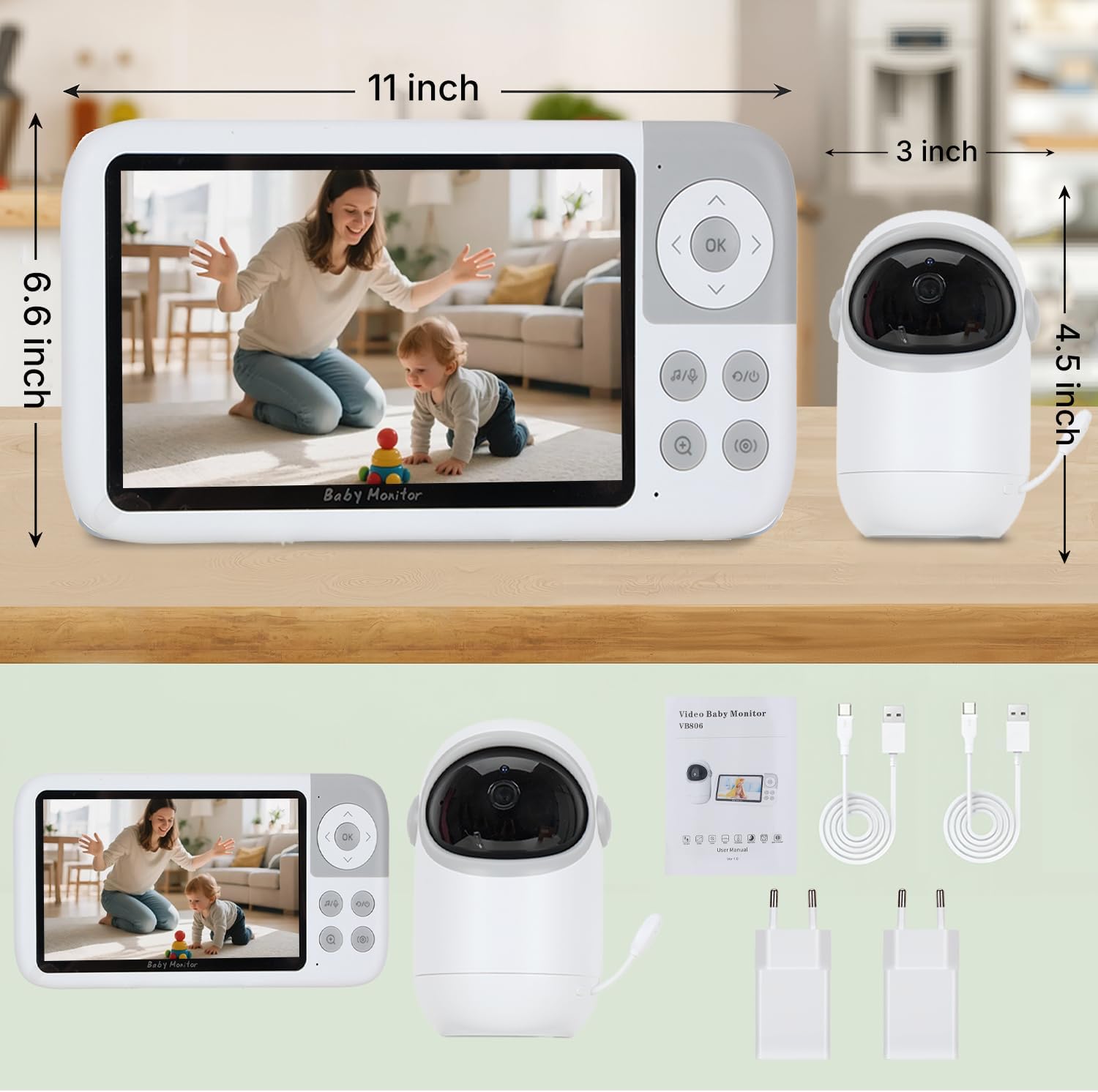 Babá Eletrônica com Monitor 5" HD, Baba Eletrônica sem Wi-Fi, Câmera com Visão Noturna e Áudio Bidirecional, Monitoramento com Zoom Digital, Ideal para Baby Monitor e Cuidados Infantis