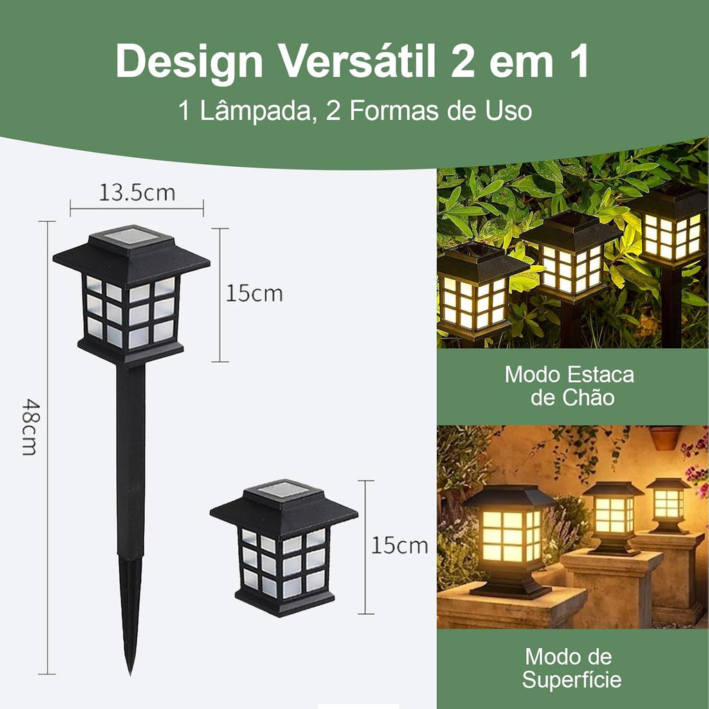 Kit 2 Luminária Solar de Jardim para Área Externa À Prova D'água - Balizador LED Decorativo para Gramado, Caminho - Branco Quente (Luz Amarela)