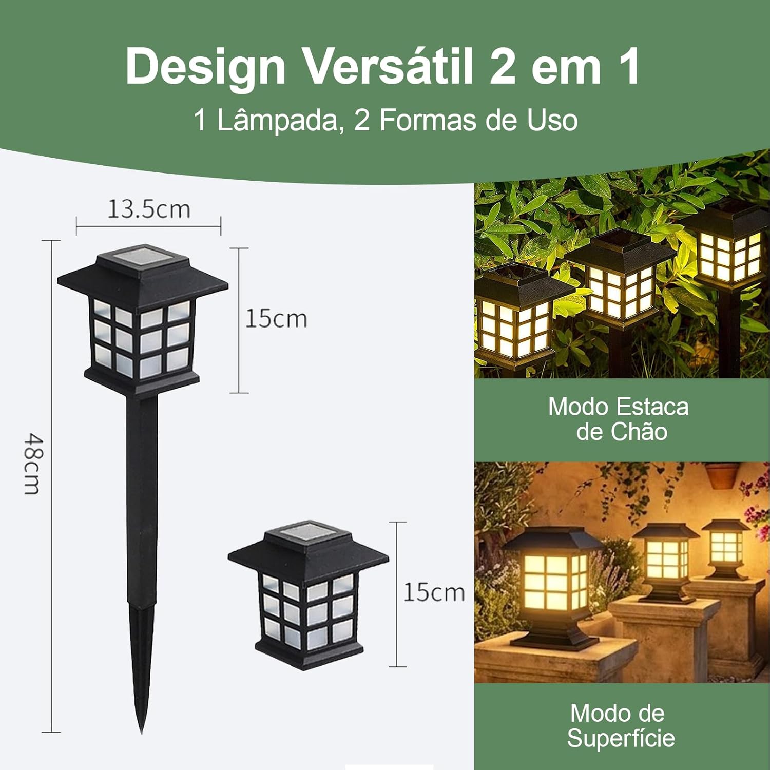 Kit 2 Luminária Solar de Jardim para Área Externa À Prova D'água - Balizador LED Decorativo para Gramado, Caminho - Branco Quente (Luz Amarela)