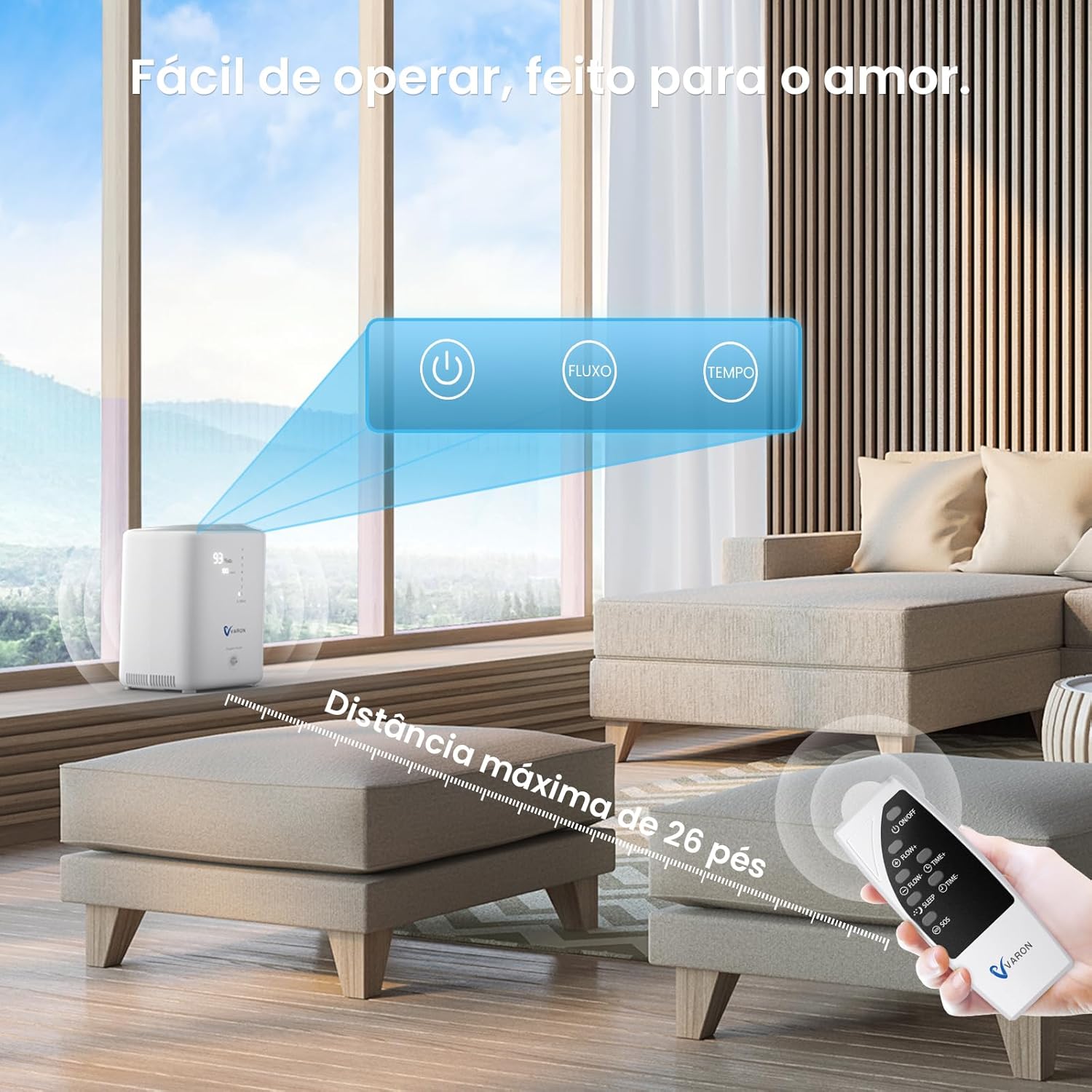 4.8kg Portátil, Concentrador de OX, 7 Níveis de Fluxo, Silencioso ≤42dB, Com Controle Remoto, Oxigênio para Casa, 110V