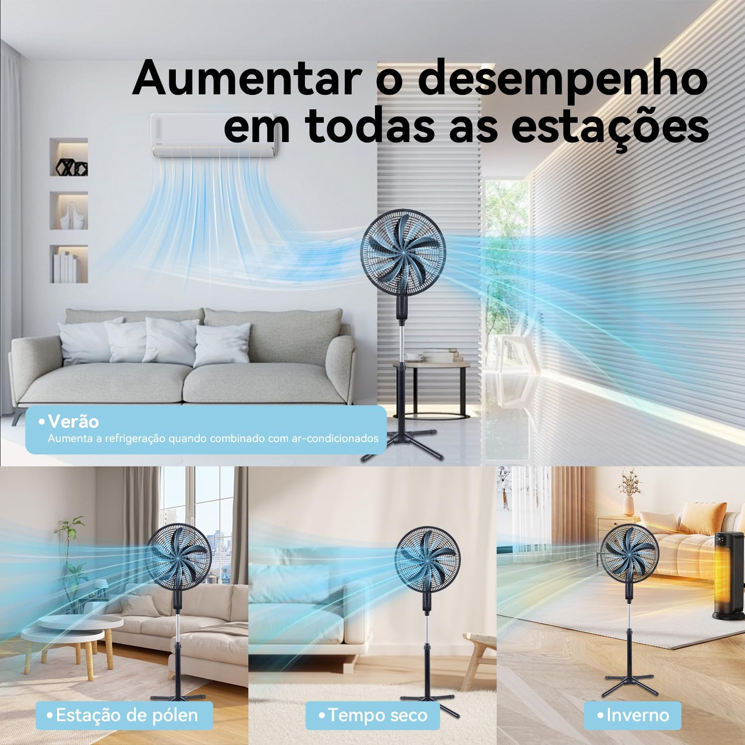 Ventilador de Coluna, Resfriamento, Silencioso, Design Slim para Casa Escritório (Preto, 110V, FS101)