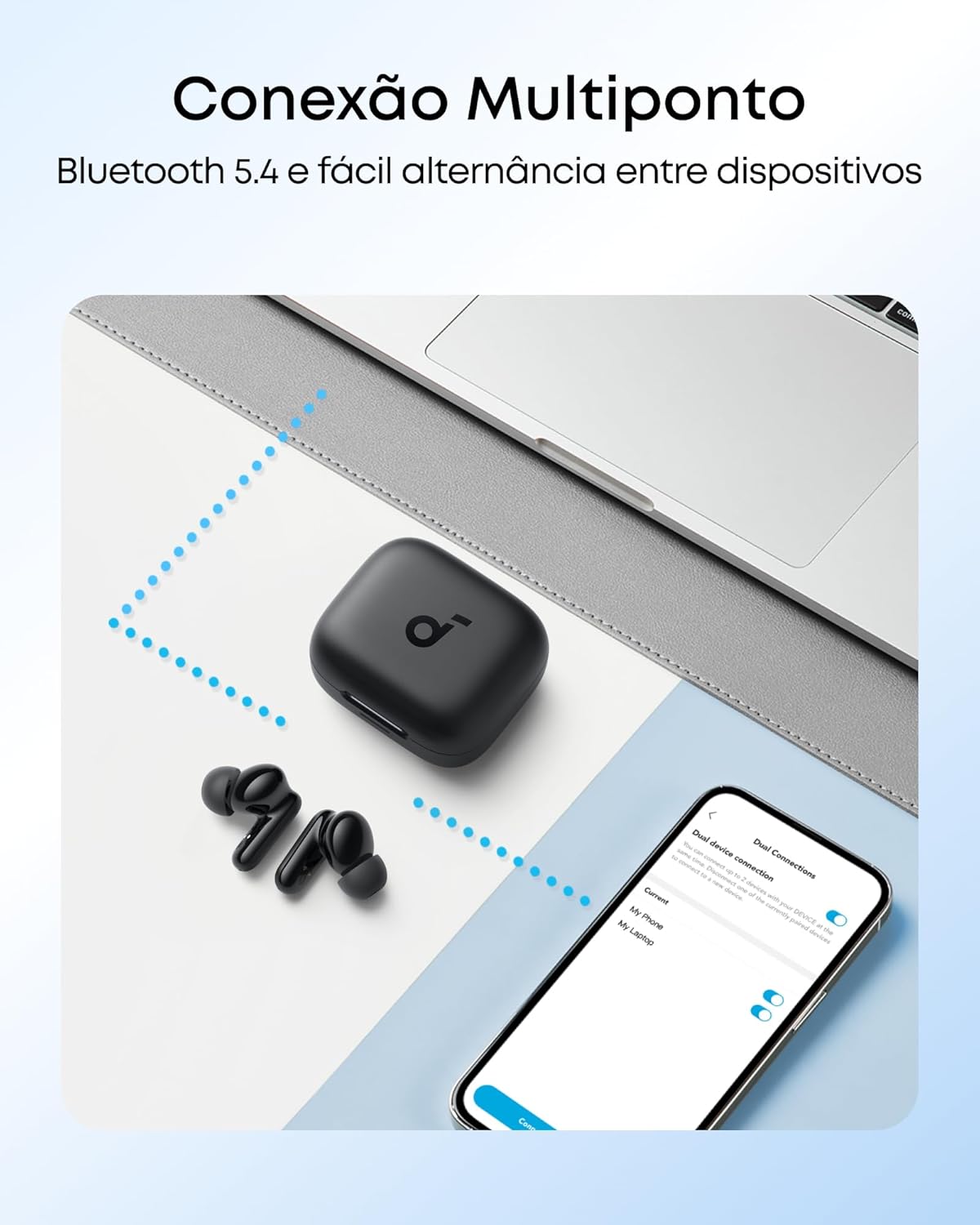 soundcore P30i da Anker, Fone de Ouvido Bluetooth 5.4 com Cancelamento de Ruído Adaptativo, Graves Poderosos, 45H de Reprodução, Estojo 2-em-1 com Suporte para Celular, IP54, Fone sem fio TWS, Preto