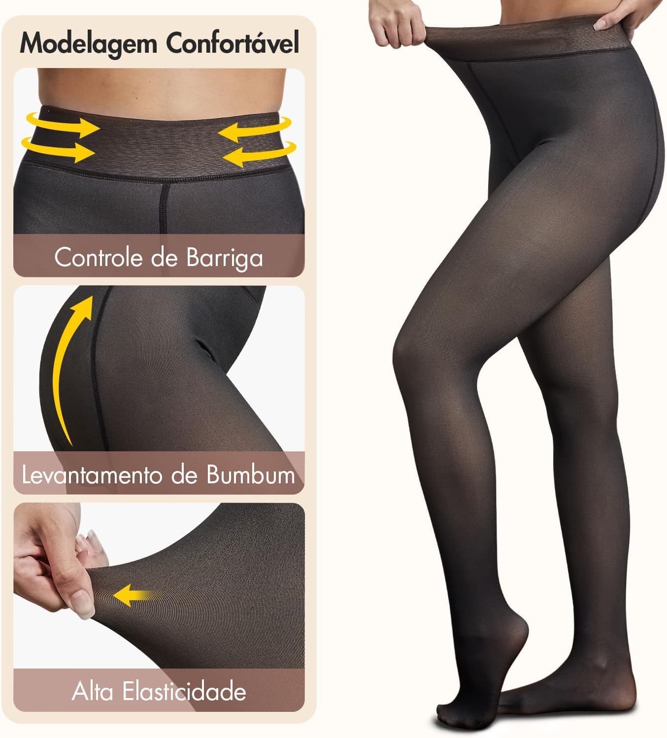 Meia Calça Térmica Forrada Translúcida Feminina Blogueira Legging Conforto com Forro de Lã Peluciada Veludo Interno 200g - (Tamanho Único - veste tam. 36 ao 46) - Marca VIBRANT ®