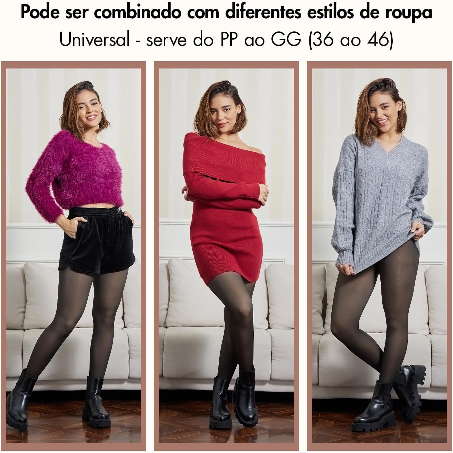 Meia Calça Térmica Forrada Translúcida Feminina Blogueira Legging Conforto com Forro de Lã Peluciada Veludo Interno 200g - (Tamanho Único - veste tam. 36 ao 46) - Marca VIBRANT ®
