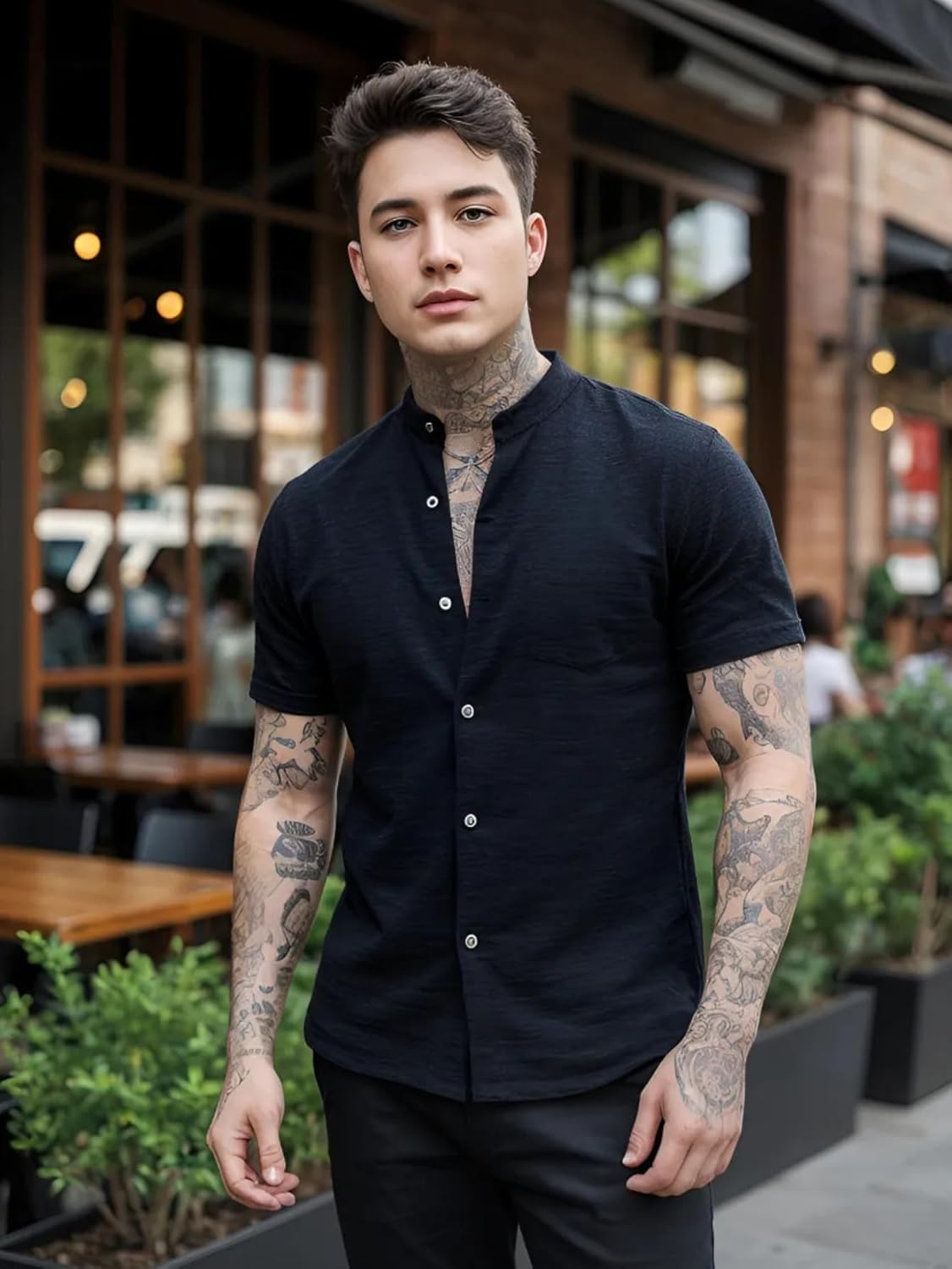 Camisa Social Masculina Manga Curta Gola Padre Elegante e Versatil Tendencia Verão