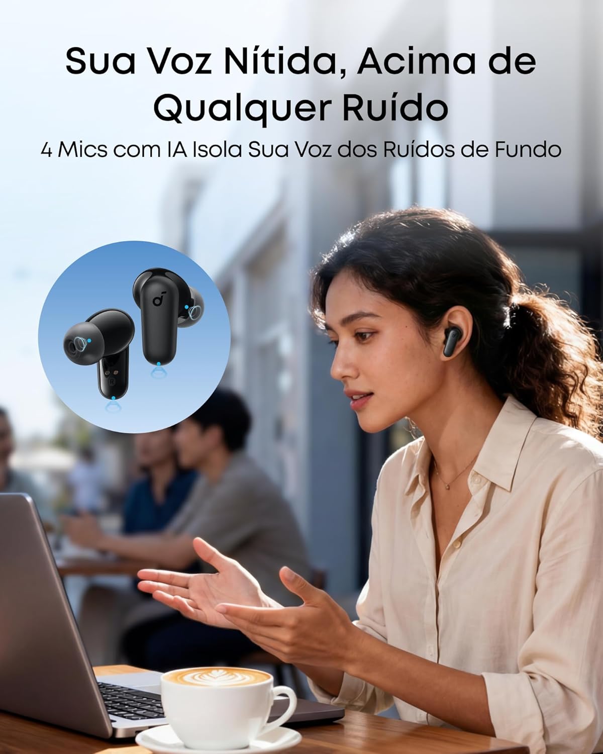 soundcore P30i da Anker, Fone de Ouvido Bluetooth 5.4 com Cancelamento de Ruído Adaptativo, Graves Poderosos, 45H de Reprodução, Estojo 2-em-1 com Suporte para Celular, IP54, Fone sem fio TWS, Preto