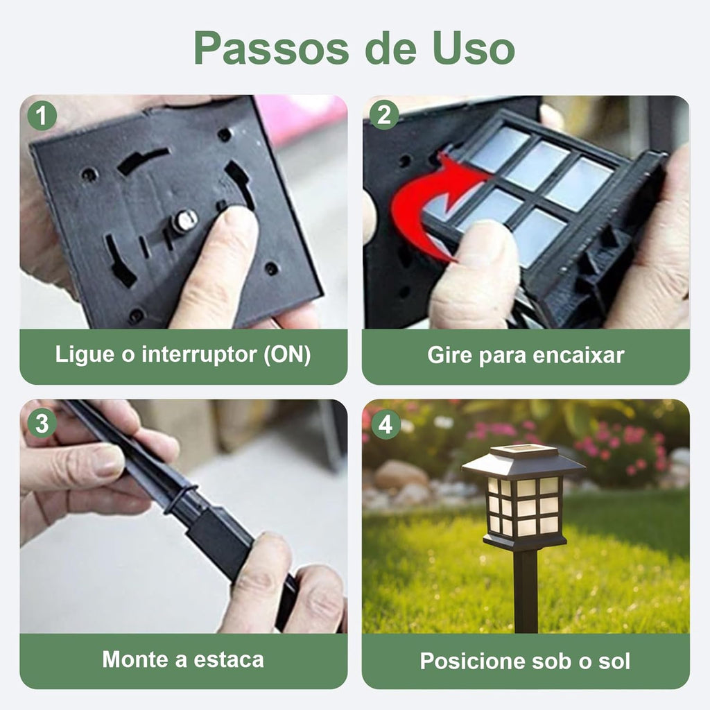 Kit 2 Luminária Solar de Jardim para Área Externa À Prova D'água - Balizador LED Decorativo para Gramado, Caminho - Branco Quente (Luz Amarela)