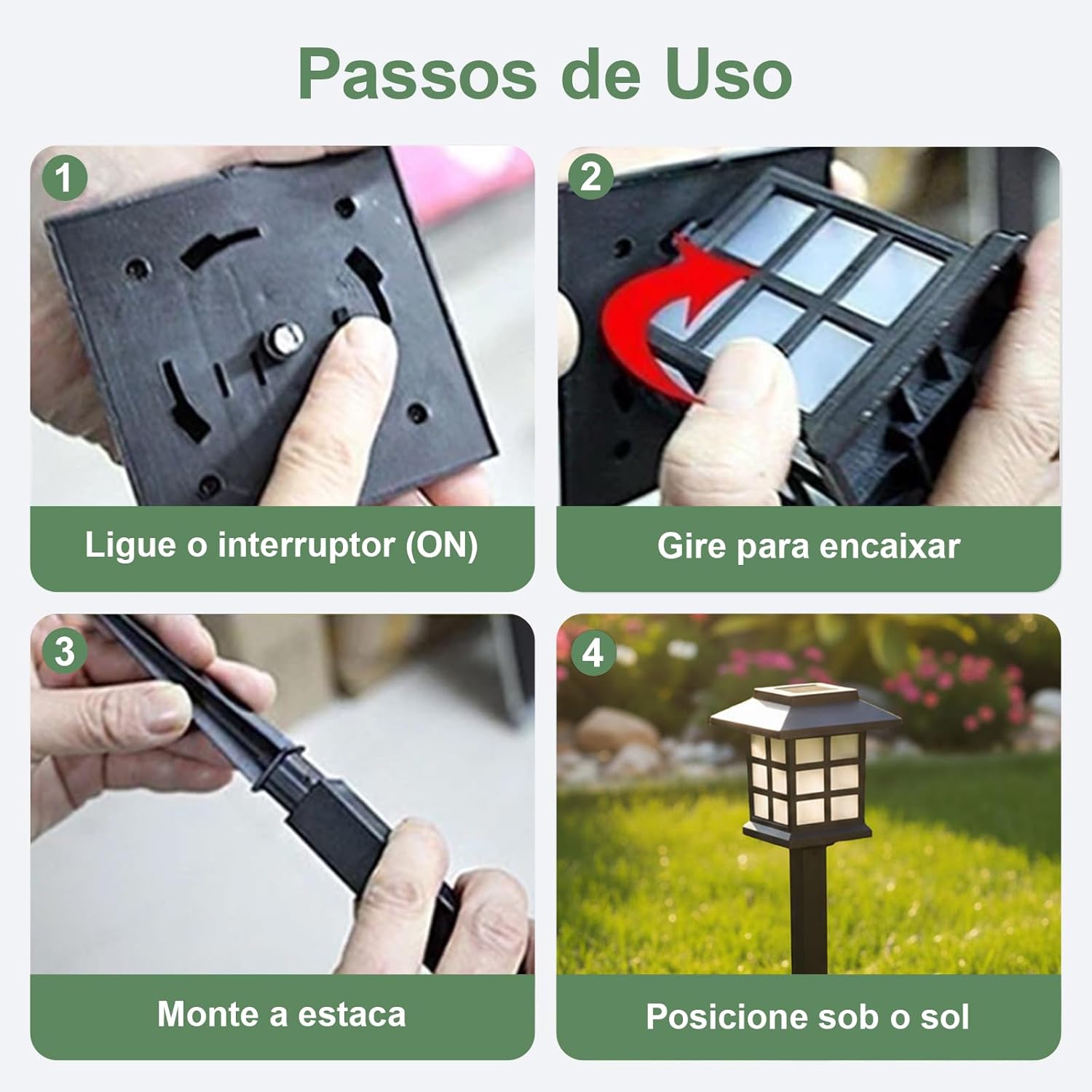 Kit 2 Luminária Solar de Jardim para Área Externa À Prova D'água - Balizador LED Decorativo para Gramado, Caminho - Branco Quente (Luz Amarela)
