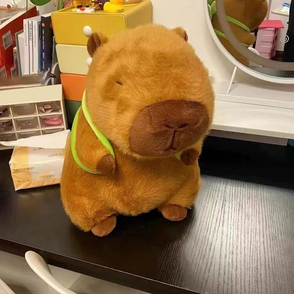 Brinquedo de Pelúcia Capivara de Desenho Animado, Mini Boneca com Mochila de Tartaruga, Boneca de 23 cm, Travesseiro de Pelúcia para Crianças