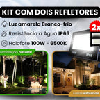 Kit com 2 Refletor LED Holofote 100W Branco Frio 6500K - IP66 à Prova d’Água Econômico para Jardim, Fachada e Quintal Premium