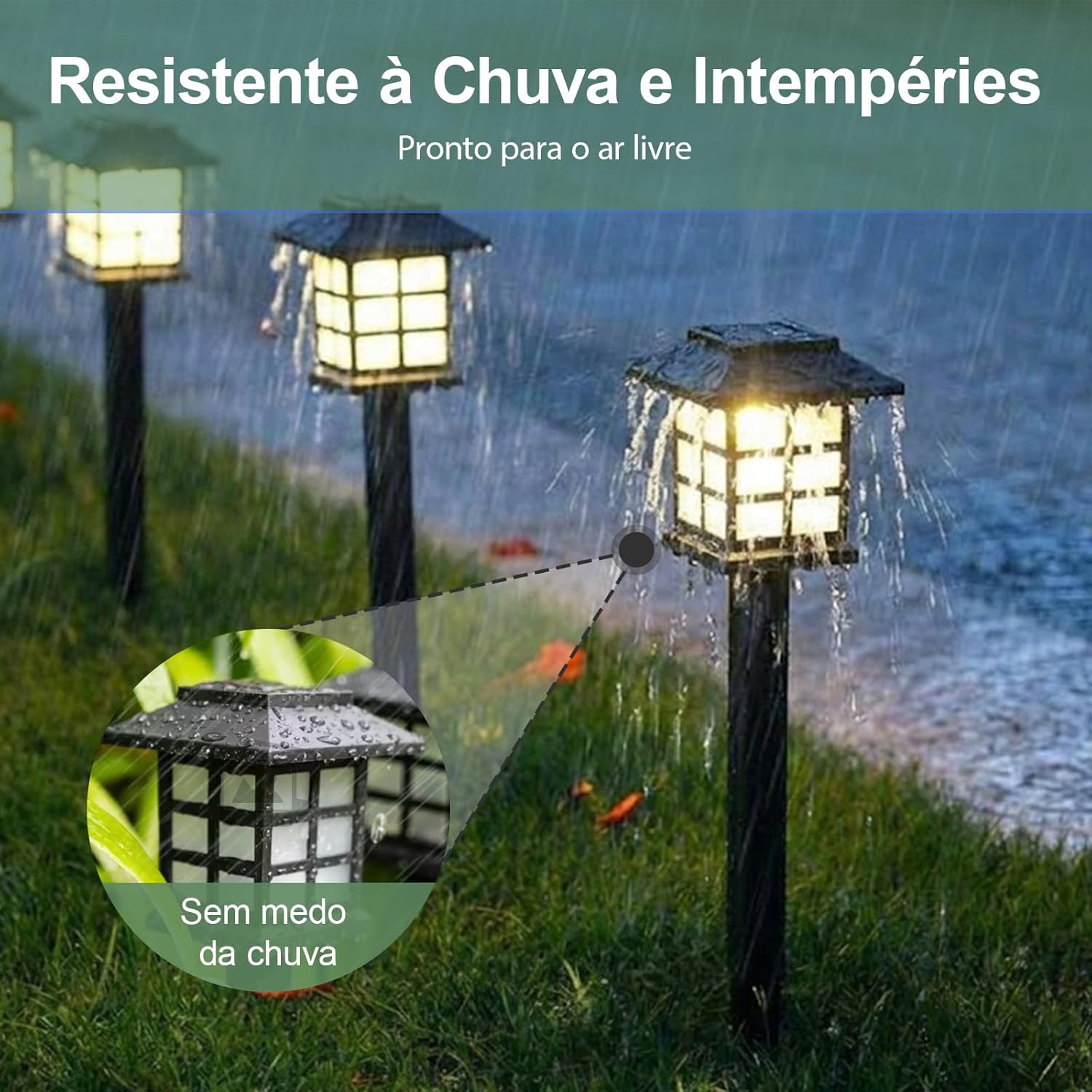 Kit 2 Luminária Solar de Jardim para Área Externa À Prova D'água - Balizador LED Decorativo para Gramado, Caminho - Branco Quente (Luz Amarela)