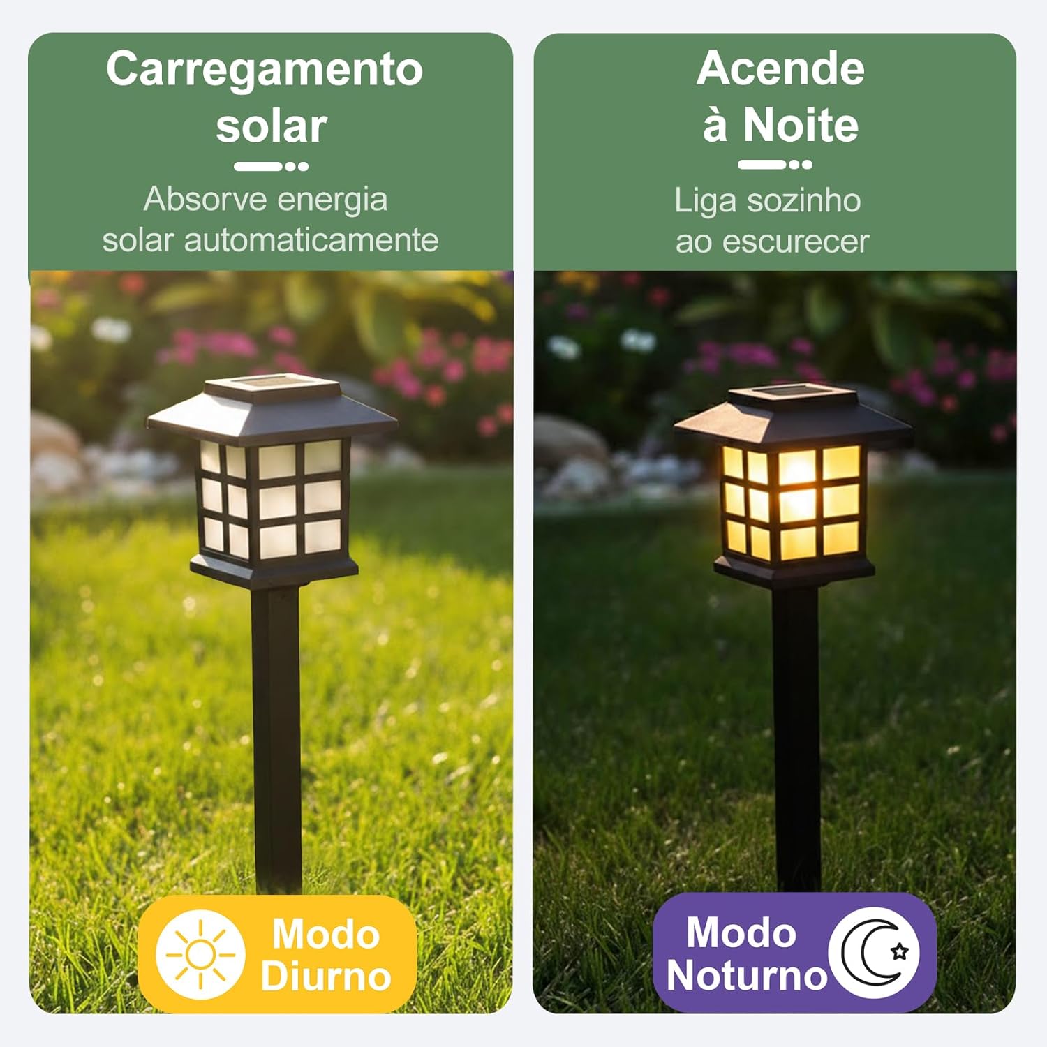 Kit 2 Luminária Solar de Jardim para Área Externa À Prova D'água - Balizador LED Decorativo para Gramado, Caminho - Branco Quente (Luz Amarela)