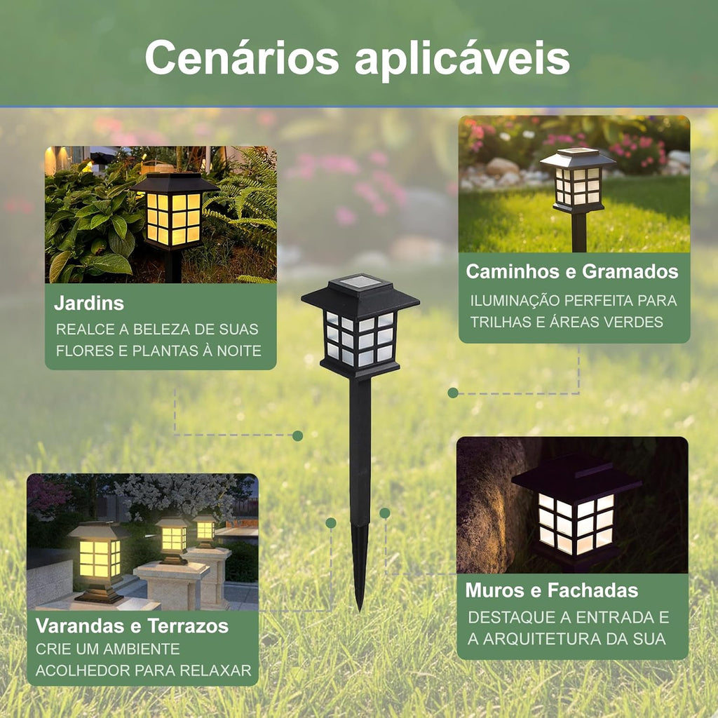 Kit 2 Luminária Solar de Jardim para Área Externa À Prova D'água - Balizador LED Decorativo para Gramado, Caminho - Branco Quente (Luz Amarela)