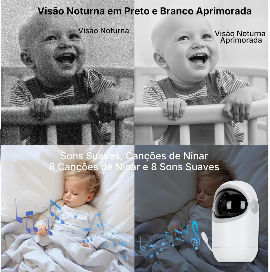 Babá Eletrônica com Monitor 5" HD, Baba Eletrônica sem Wi-Fi, Câmera com Visão Noturna e Áudio Bidirecional, Monitoramento com Zoom Digital, Ideal para Baby Monitor e Cuidados Infantis